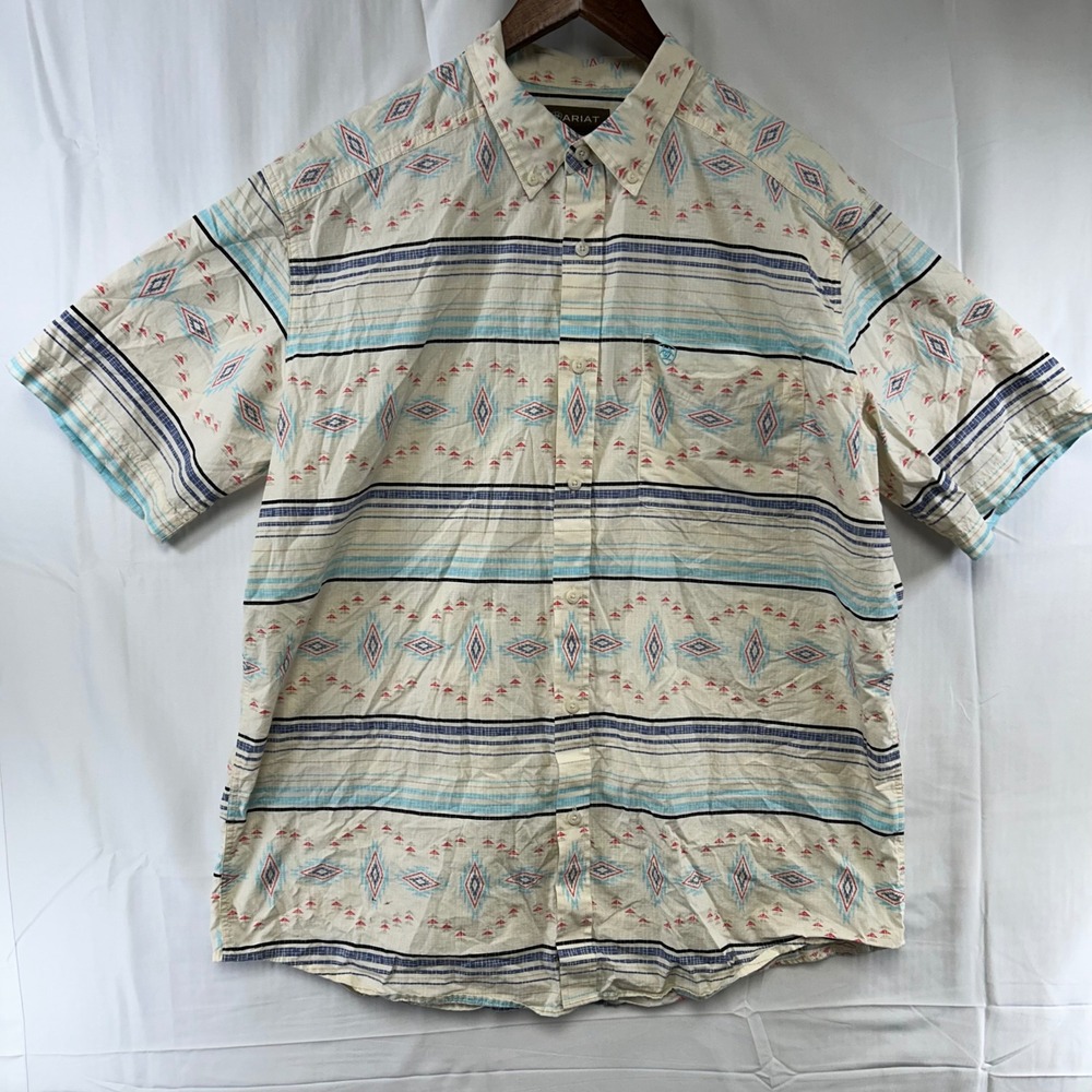 Ariat Koda Shirt Mens Large Cream Multi Southwestern Geometric Short Sleeve